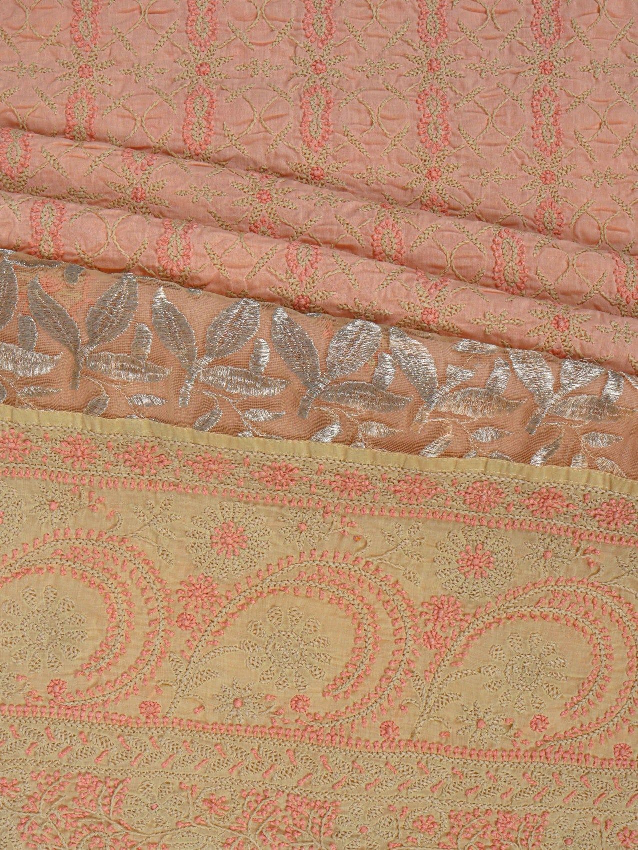 Ada Hand Embroidered Peach Cotton Lucknowi Chikankari Unstitched Suit Piece With Zari Work A466977