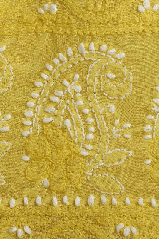 Ada Hand Embroidered Yellow Cotton Lucknowi Chikan Unstitched Suit Piece–A100246
