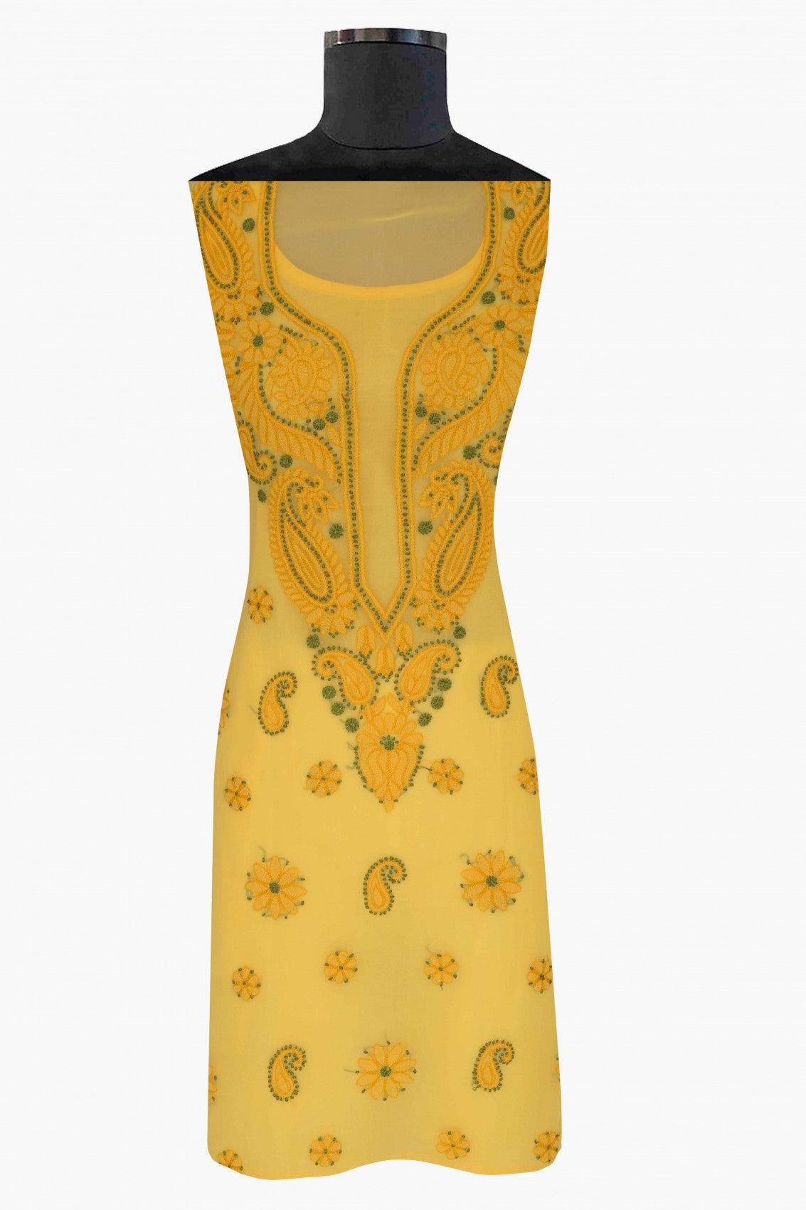 Ada Hand Embroidered Yellow Georgette Lucknowi Chikankari Unstitched Suit Piece A211189