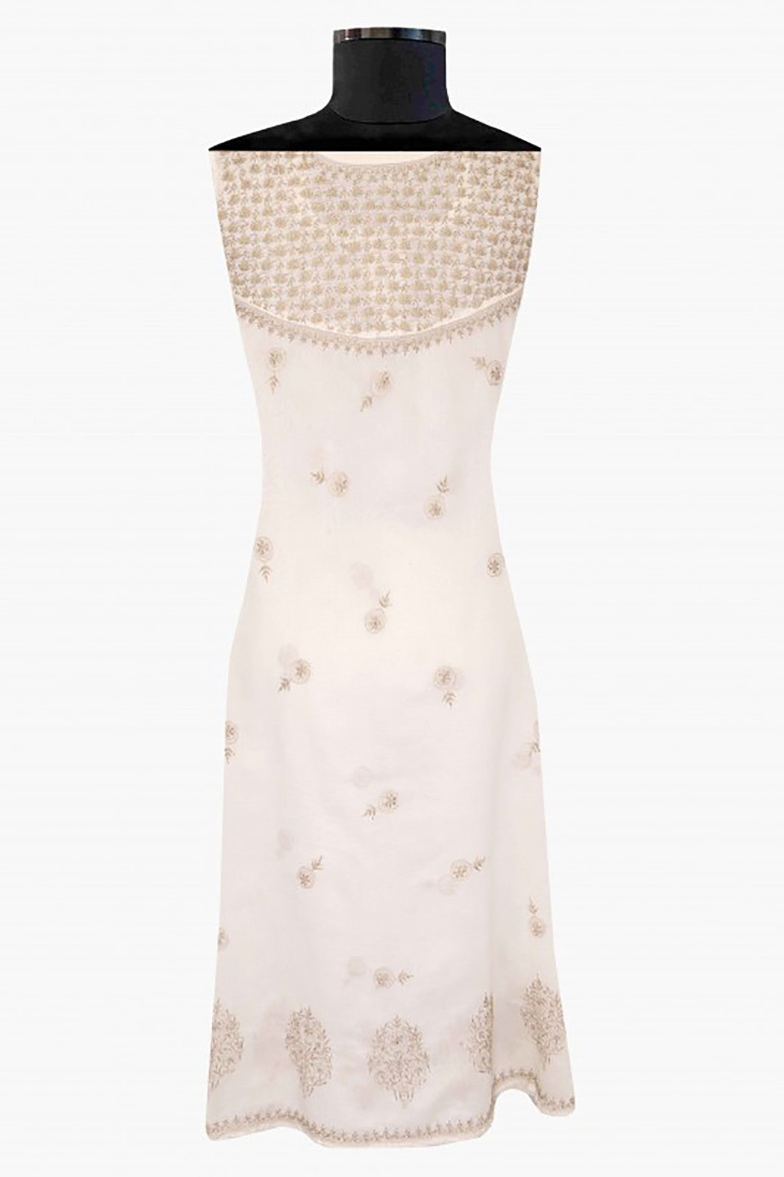 Ada Hand Embroidered Cream Chanderi Lucknowi Chikankari Semi-stitched Kurta Dupatta Set With Muqaish Work A623442