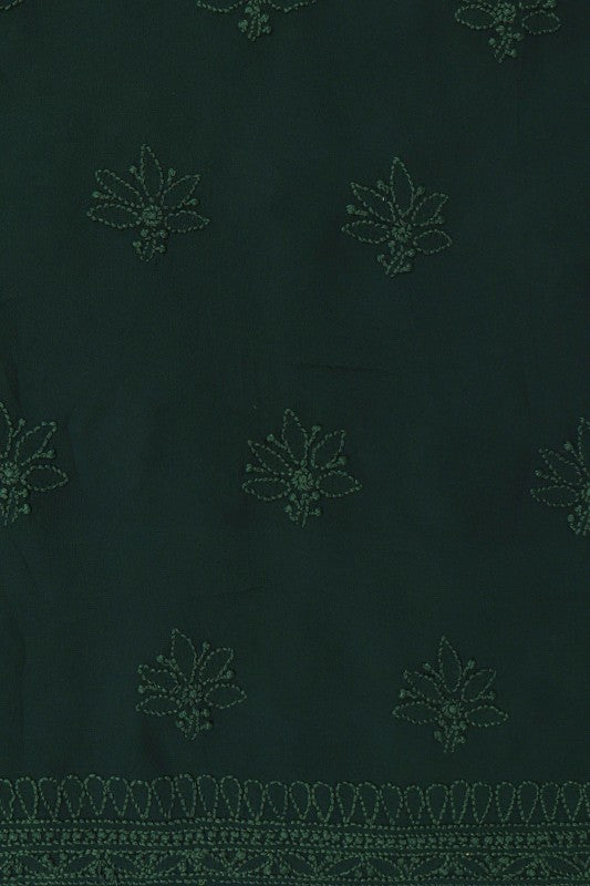 Ada Hand Embroidered Dark Green Georgette Lucknowi Chikan Unstitched Kurta Piece A536658