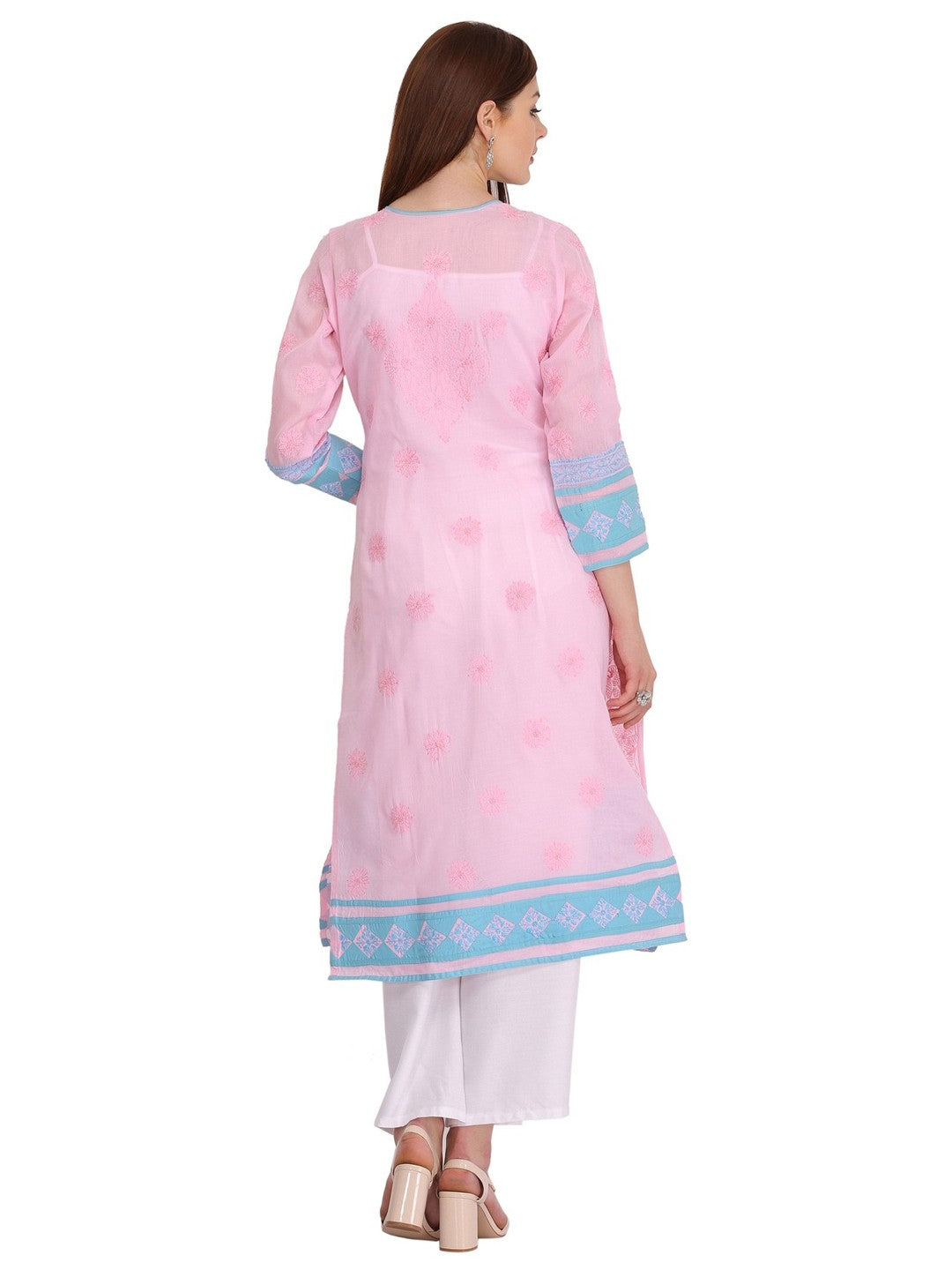 Ada Hand Embroidered Pink Cotton Lucknowi Chikankari Straight Kurta A272802