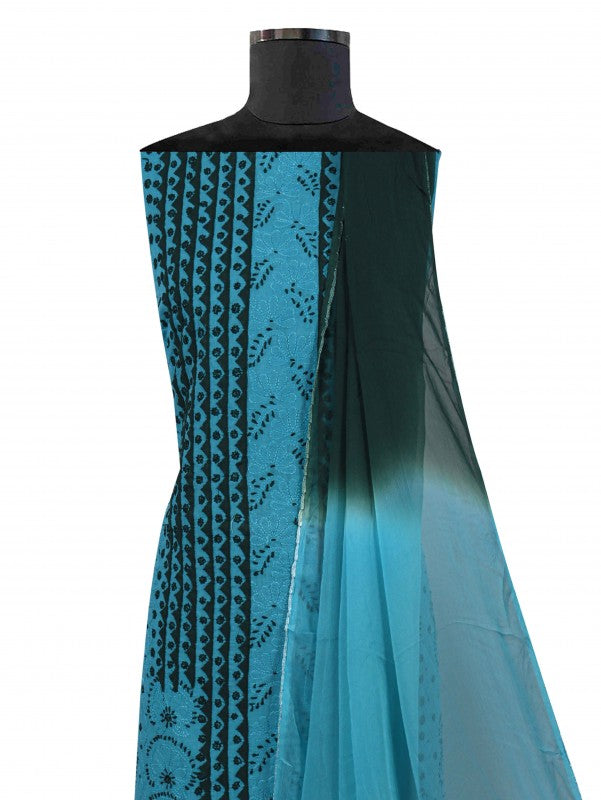 Ada Hand Embroidered Teal Blue Cotton Lucknowi Chikankari Unstitched Suit Piece 01A215219