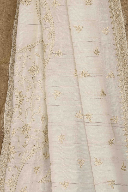 Ada Hand Embroidered Cream/Golden Khadi Silk Lucknowi Chikankari Saree With Blouse-A112451