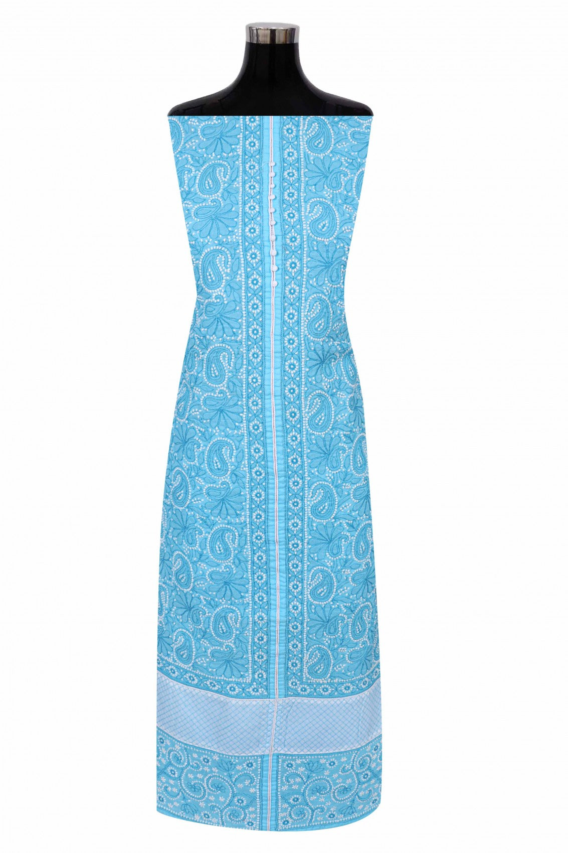 Ada Hand Embroidered Sky Blue Cotton Lucknowi Chikankari Unstitched Suit Piece 01A227033