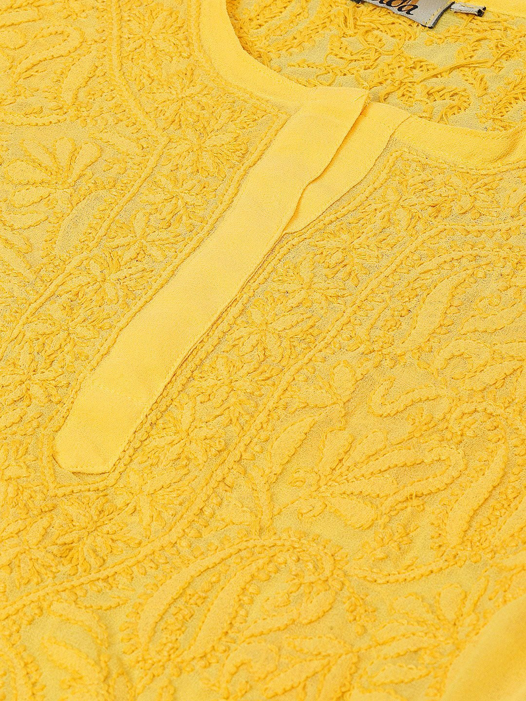 Ada Hand Embroidered Yellow Georgette Lucknowi Chikankari Straight Kurta A100590