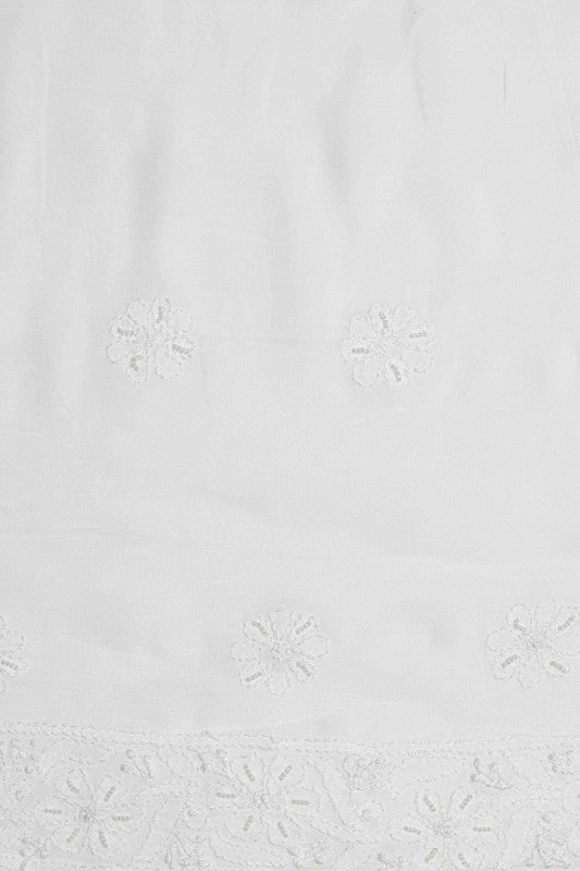 Ada Hand Embroidered White Georgette Lucknowi Chikan Unstitched Kurta Piece With Pearl Work A474897