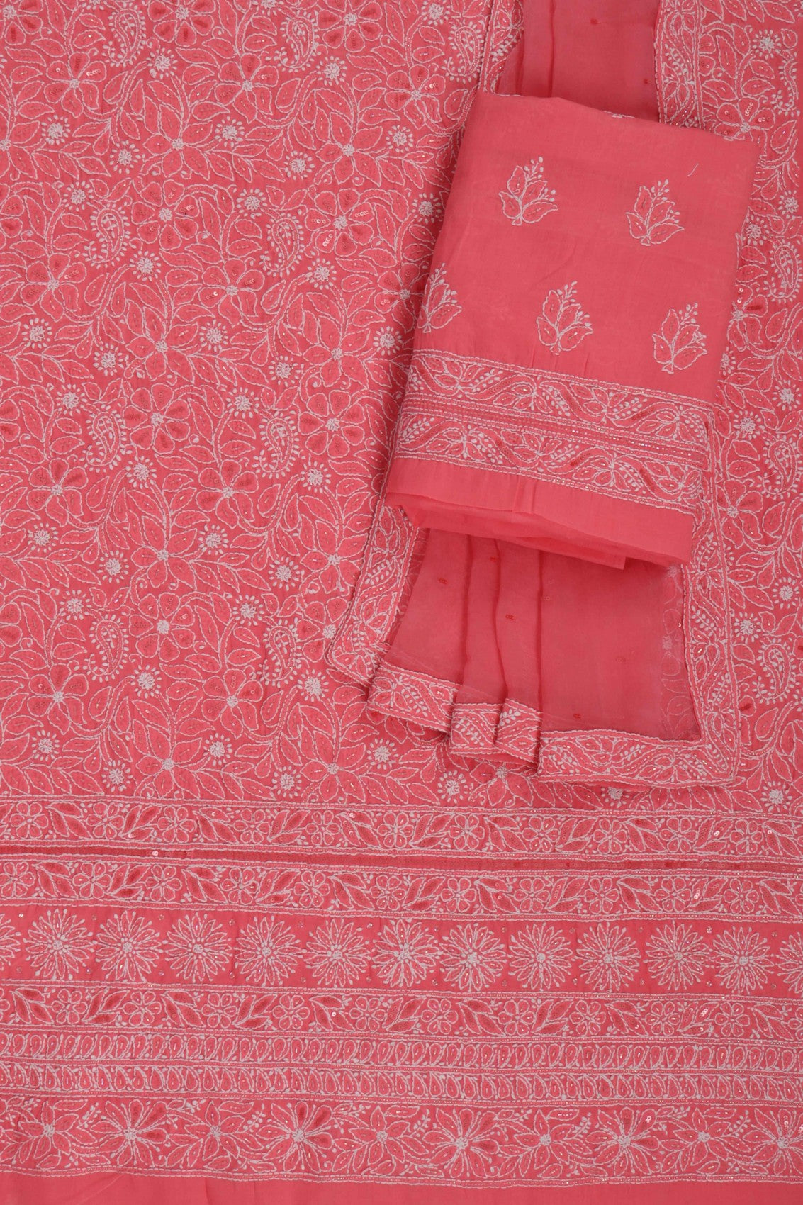 Ada Hand Embroidered Pink Cotton Lucknowi Chikankari Unstitched Suit Piece With Cutdana Work 01A213973