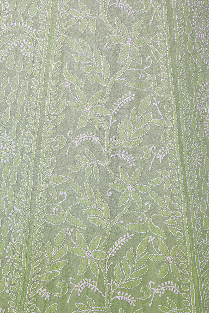 Ada Hand Embroidered Pear Green Shaded Pure Georgette Lucknowi Chikankari Lehenga Skirt (only skirt) A484673
