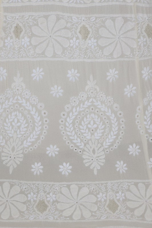 Ada Hand Embroidered White Pure Georgette Lucknowi Chikankari Lehenga Set A594297