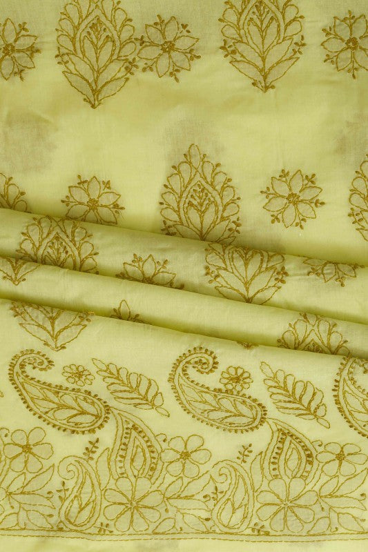 Ada Hand Embroidered Lemon Cotton Lucknowi Chikan Unstitched Suit Piece A211125