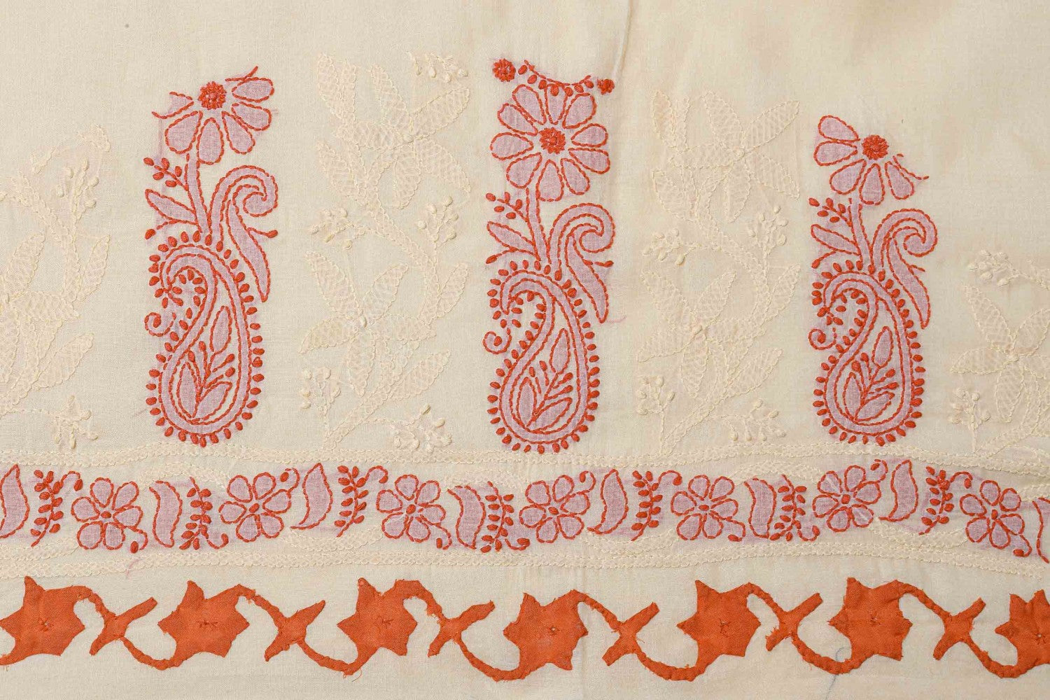 Ada Hand Embroidered Fawn Cotton Chikan Unstitched Kurta Piece-A610248