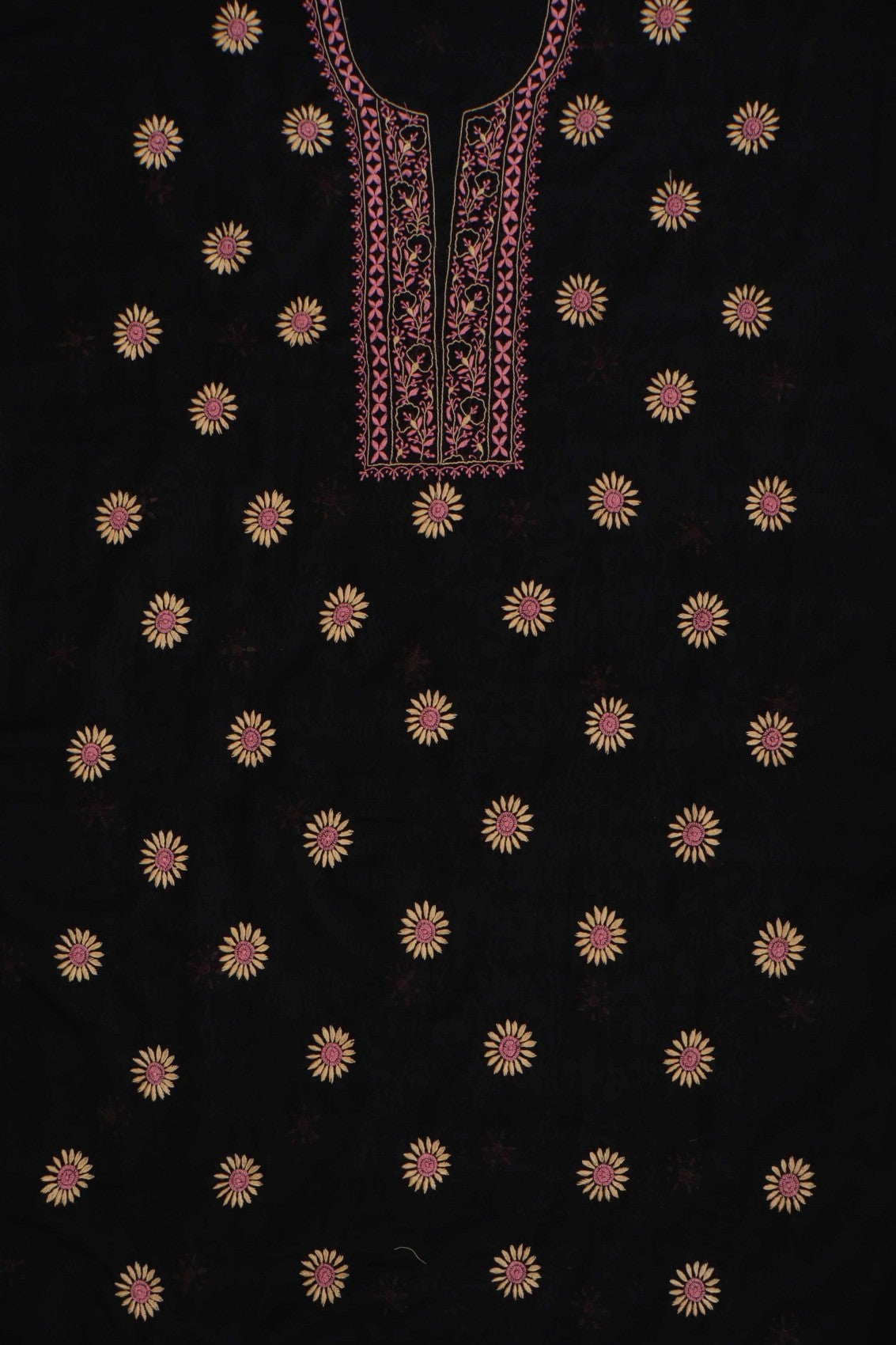 Ada Hand Embroidered Black Chanderi Lucknowi Chikan Unstitched Kurta Dupatta Set A609249