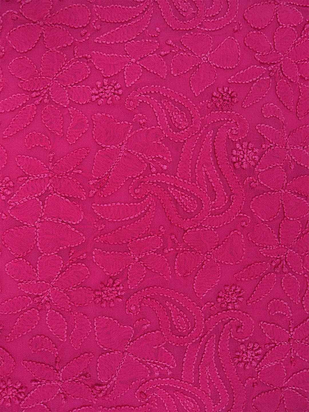 Ada Hand Embroidered Magenta Georgette Lucknowi Chikan Unstitched Kurta Piece A526847