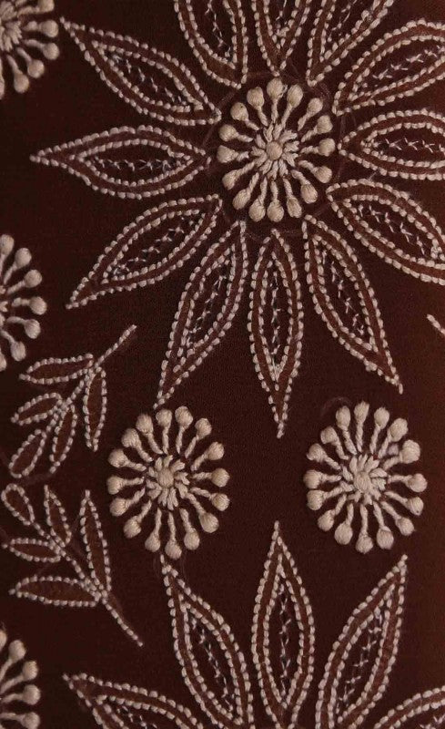 Ada Hand Embroidered Brown Pure Georgette Lucknow Chikankari Clutch- A548987