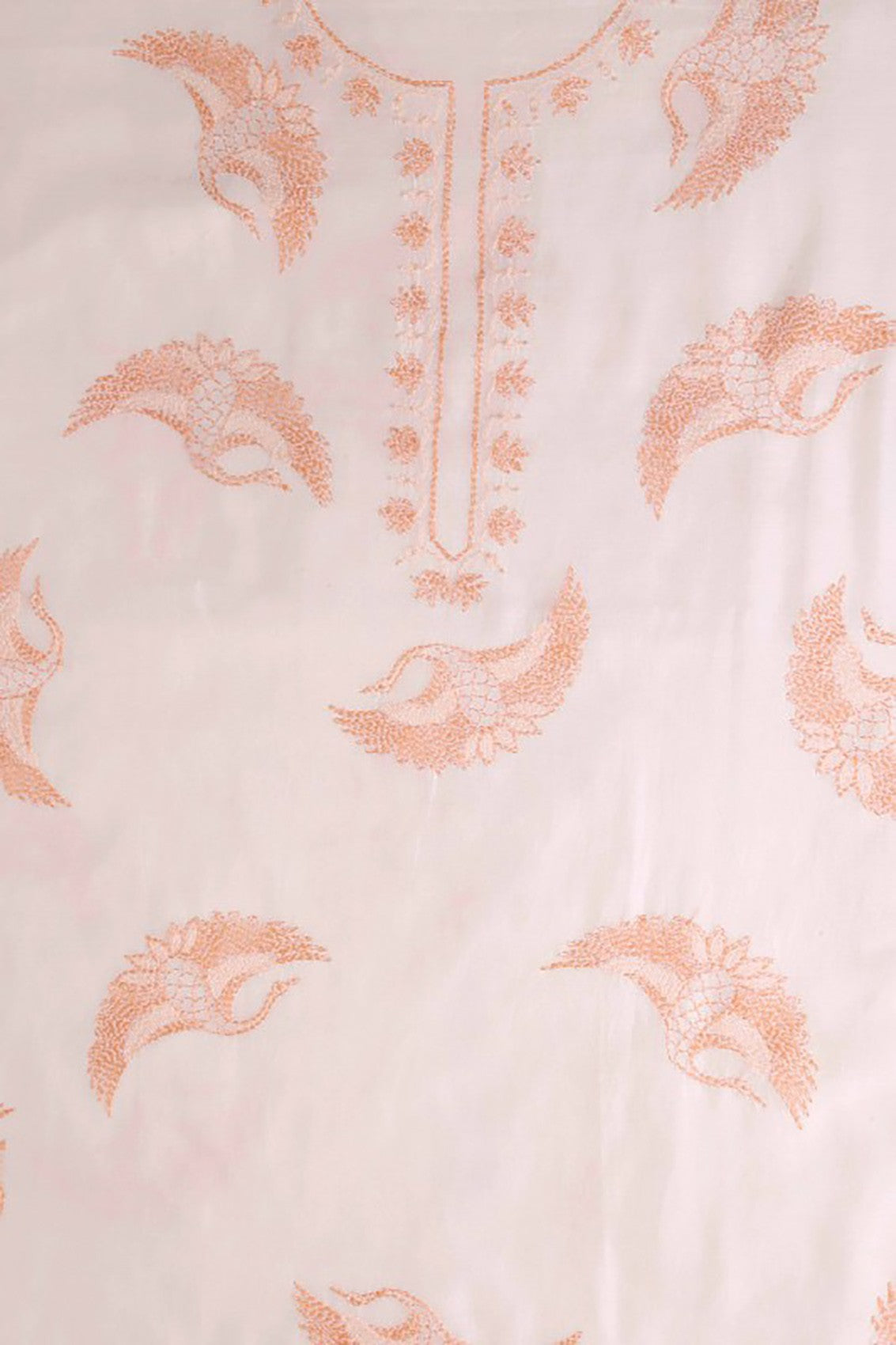 Ada Hand Embroidered Cream Chanderi Lucknowi Chikankari Unstitched Kurta Dupatta Set A360989