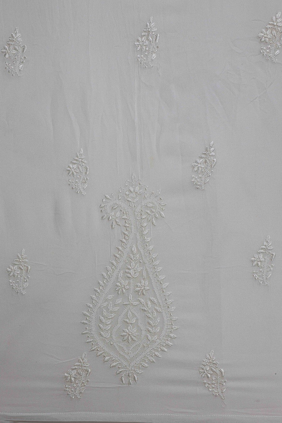 Ada Hand Embroidered White Organic Bamboo Semi-Stitched Anarkali Kurta Dupatta Set A597307