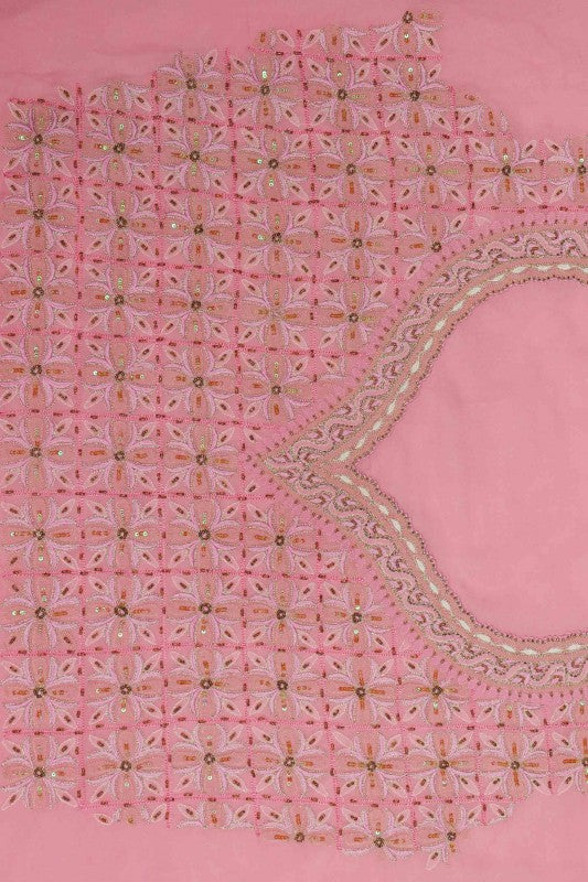 Ada Hand Embroidered Dusty Pink/ Onion Pink Pure Georgette Lucknowi Chikankari Saree/Blouse With Sequinned & Pearl Work- A49688
