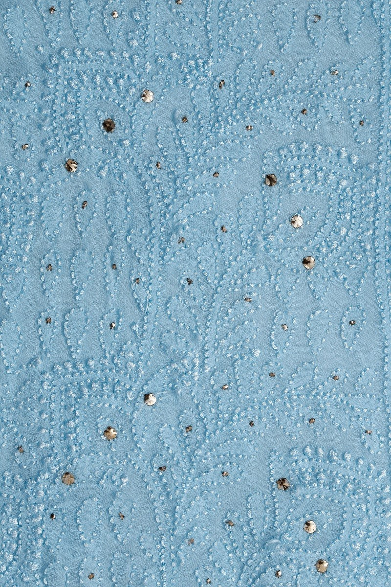 Ada Hand Embroidered Sky Blue Georgette Lucknowi Chikan Unstitched Kurta Dupatta with Muqaish Work A607173