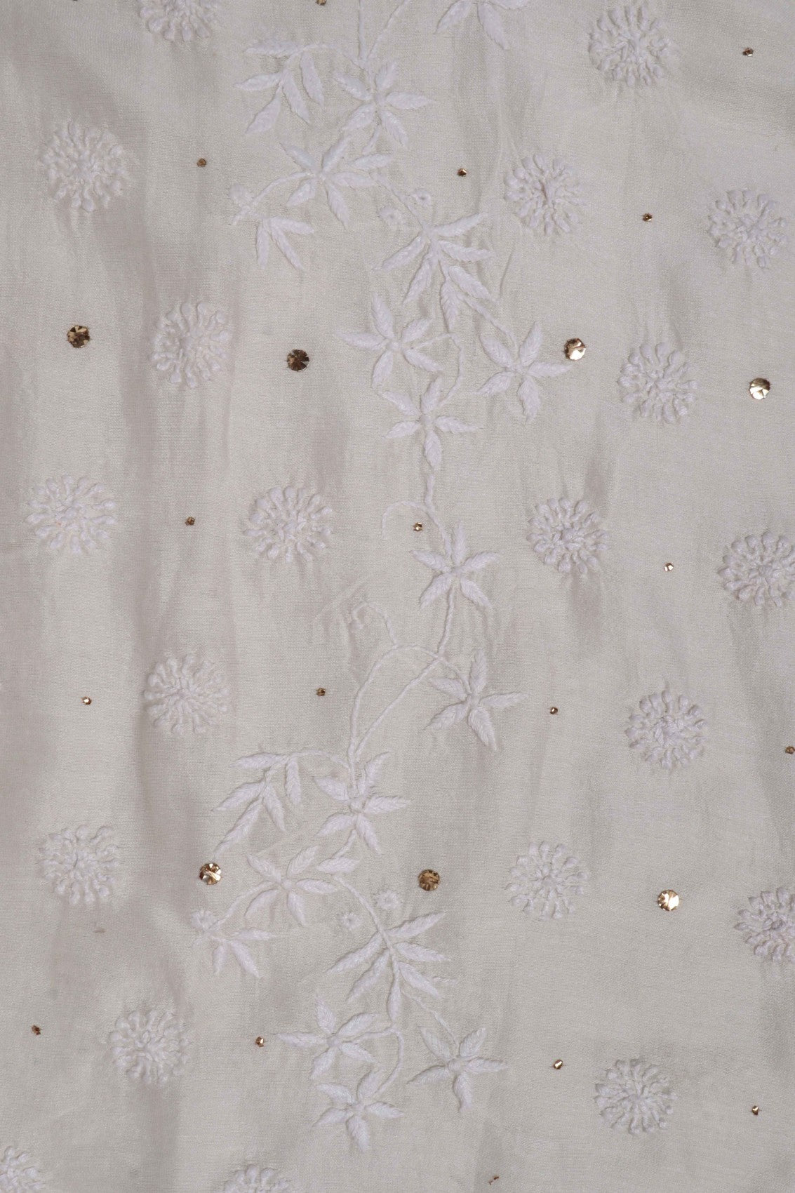 Ada Hand Embroidered Cream Chanderi Lucknowi Chikankari Semi-Stitched Anarkali Kurta Dupatta Set With Muqaish Work A604160