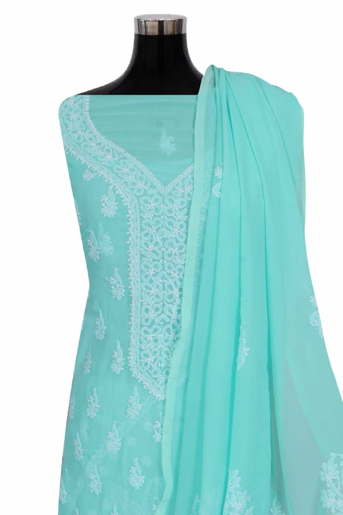 Ada Hand Embroidered Sea Green Georgette Lucknowi Chikankari Unstitched Suit Piece A615333