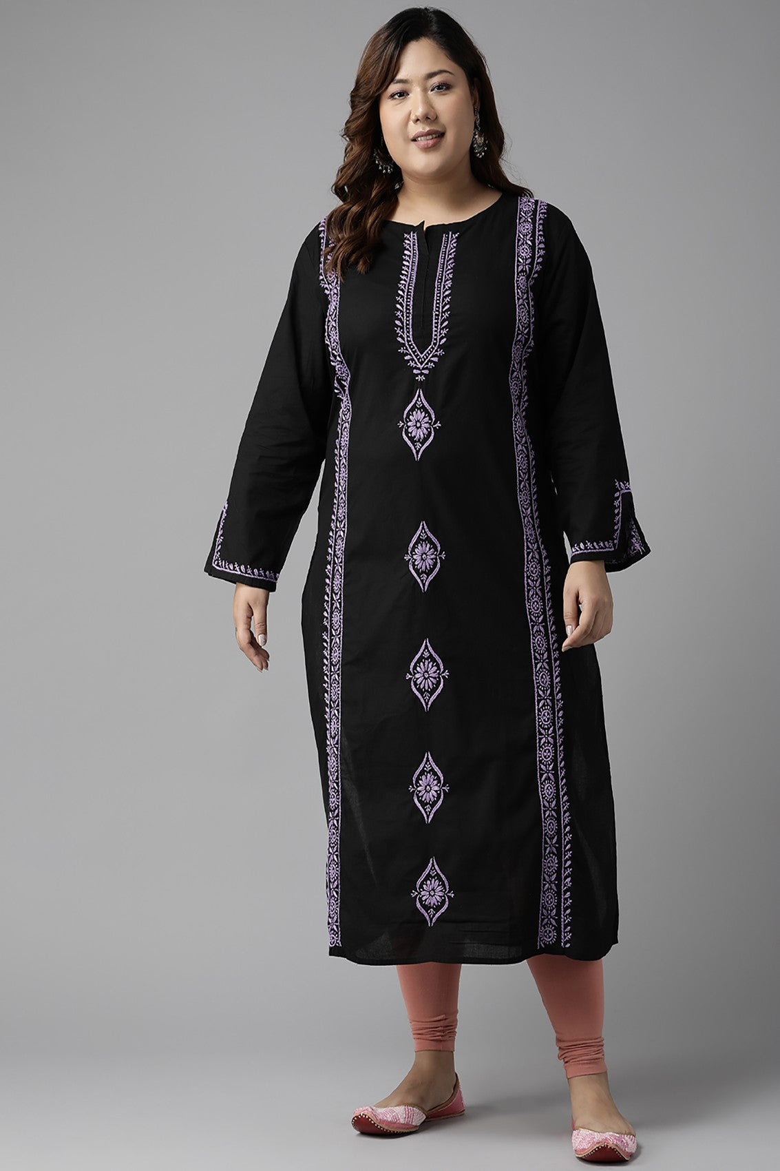 Ada Hand Embroidered Black Cotton Lucknowi Chikankari Straight Kurta A411394