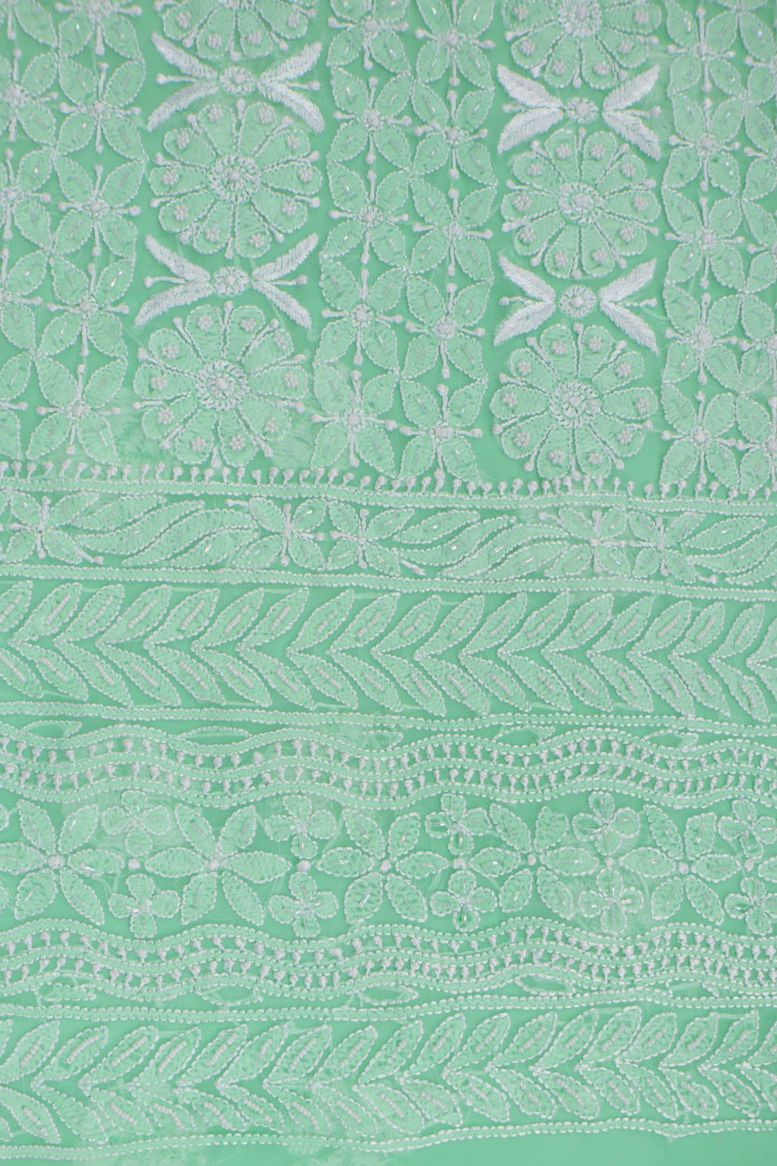 Ada Hand Embroidered Bright Green Georgette Lucknowi Chikankari Unstitched Suit Piece With Pearl Work 01A271033