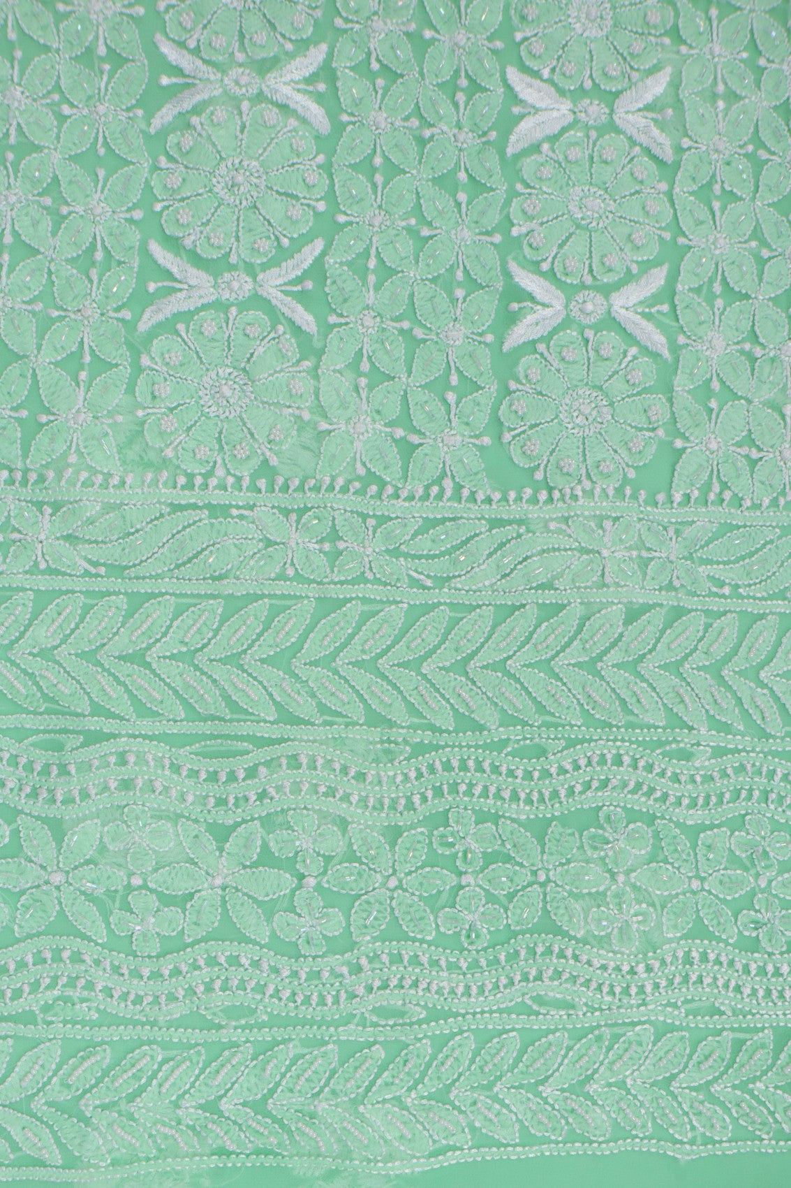 Ada Hand Embroidered Bright Green Georgette Lucknowi Chikankari Unstitched Suit Piece With Pearl Work 01A271033