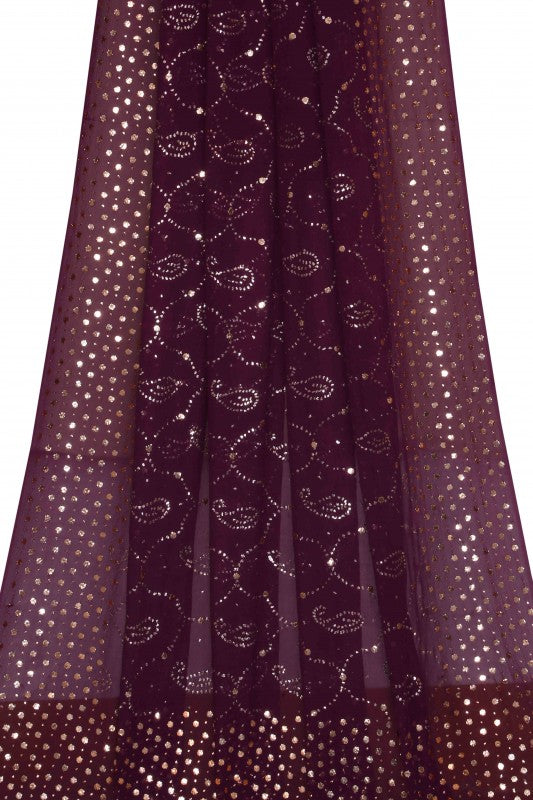 Ada Hand Embroidered Wine Pure Georgette Lucknowi Chikankari Dupatta with Muqaish Work- A580370