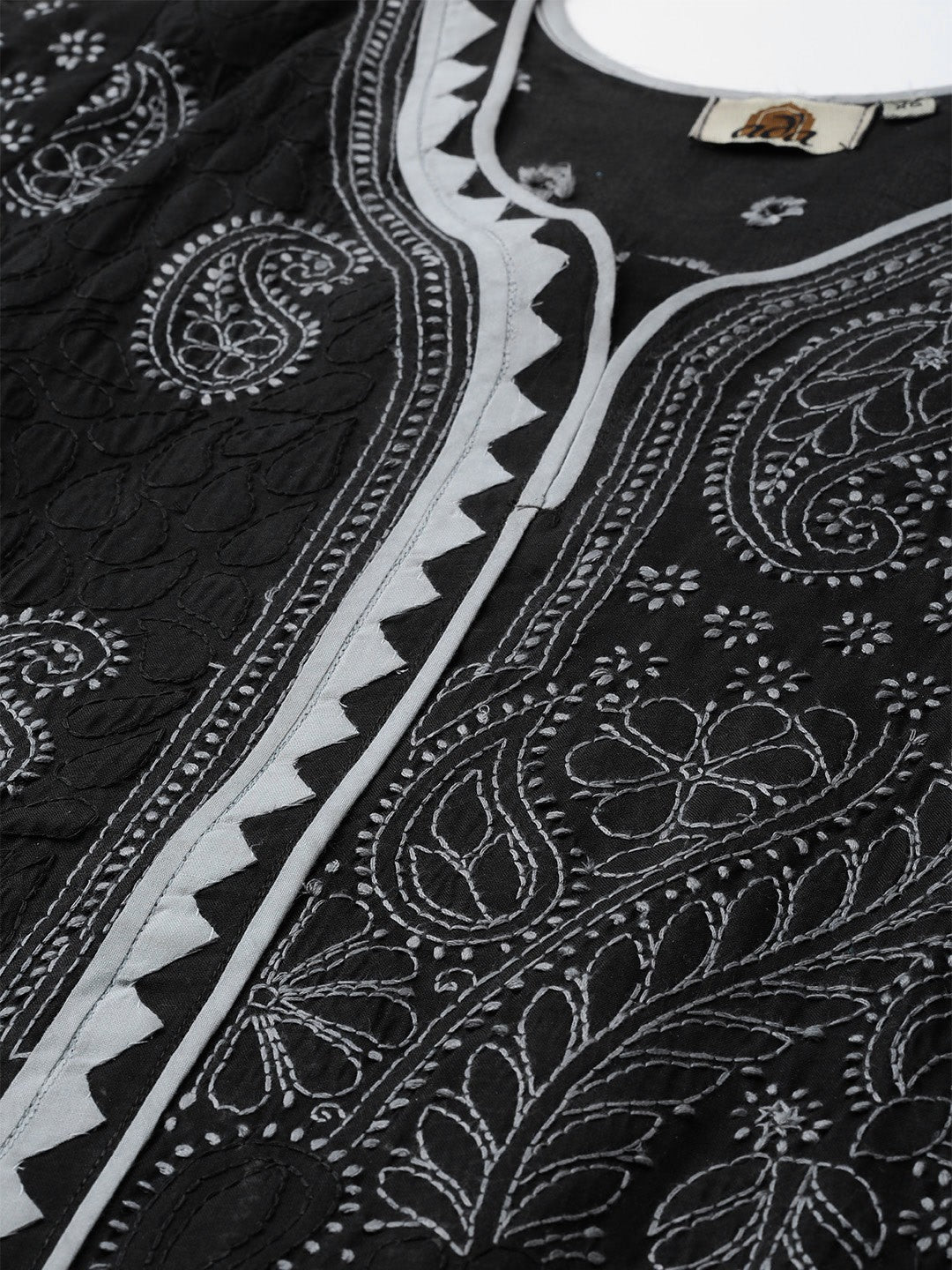 Ada Hand Embroidered Black Cotton Lucknow Chikan Kurta - A100440