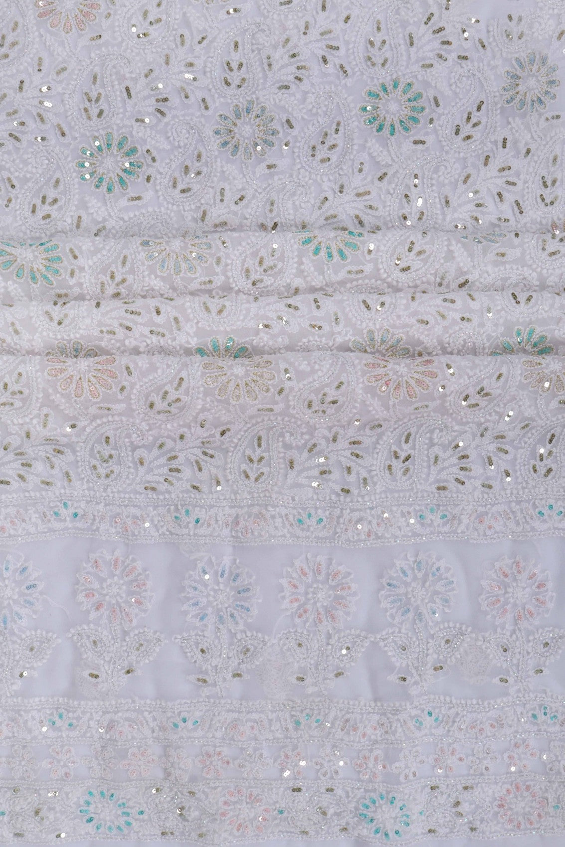 Ada Hand Embroidered White Georgette Lucknowi Chikankari Unstitched Suit Piece With Sequinned Work  A608146
