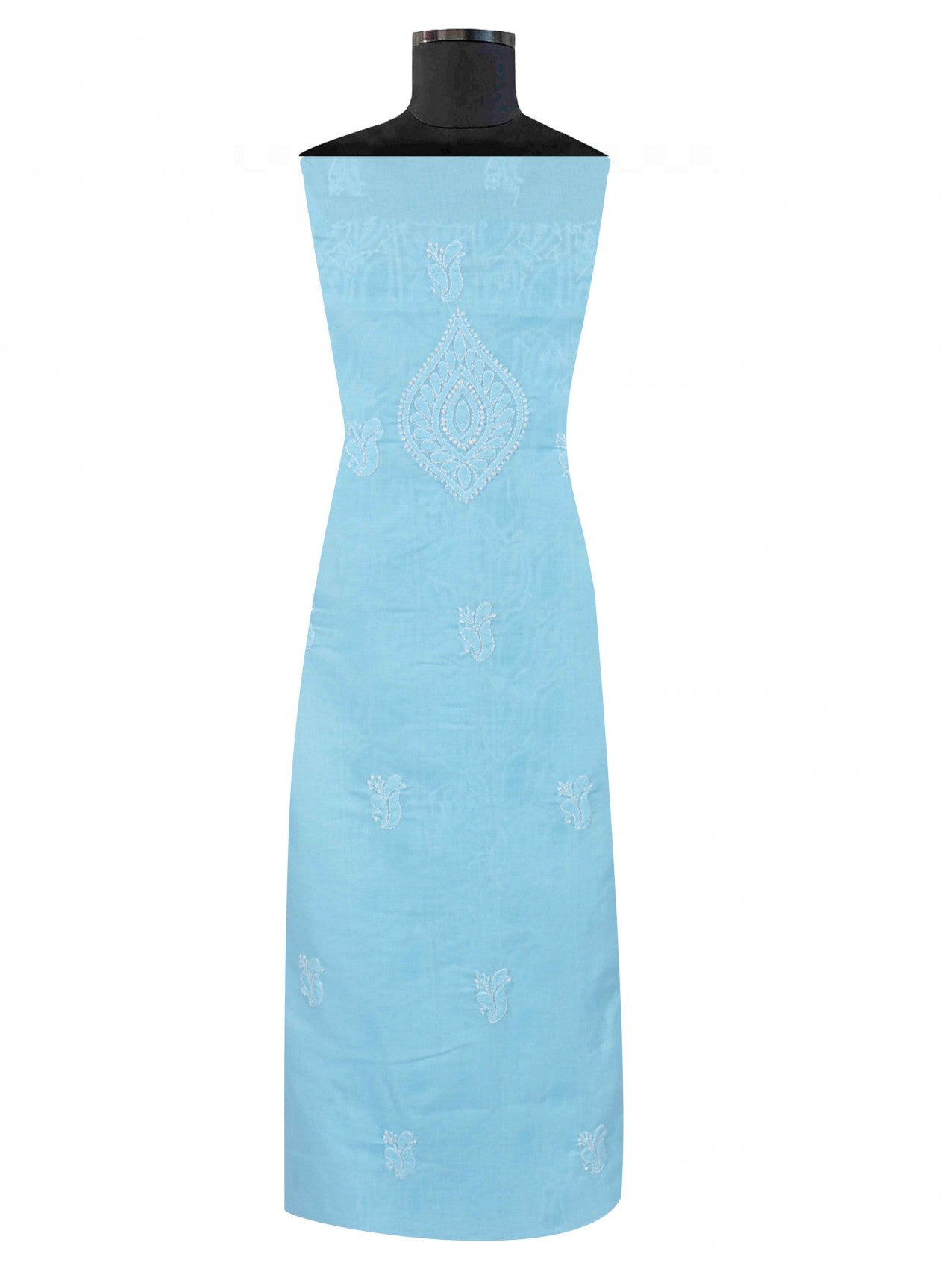 Ada Hand Embroidered Sky Blue Cotton Lucknowi Chikankari Unstitched Suit Piece With Sequinned Work 01A197851