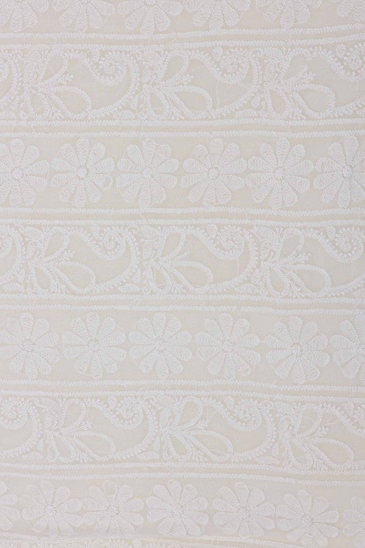 Ada Hand Embroidered White Pure Georgette Lucknowi Chikan Unstitched Kurta Piece- A505478