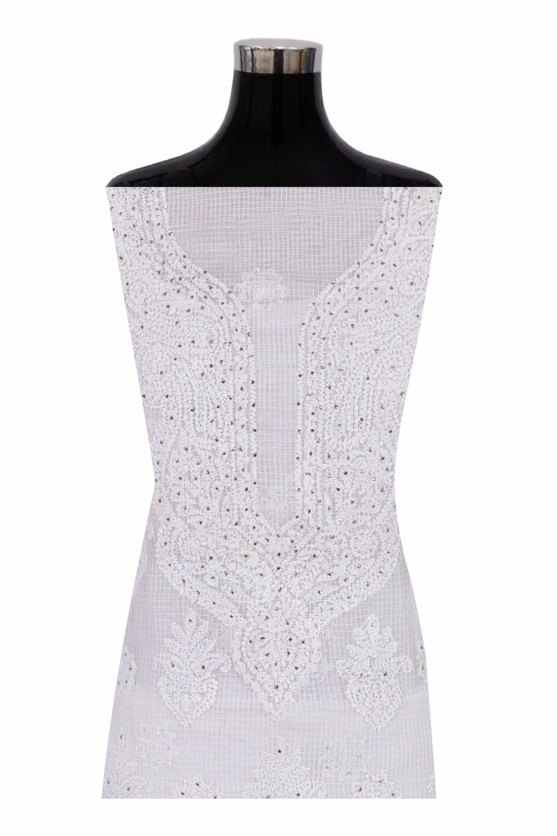 Ada Hand Embroidered White Kota Lucknowi Chikan Unstitched Kurta Piece With Muqaish Work A619162