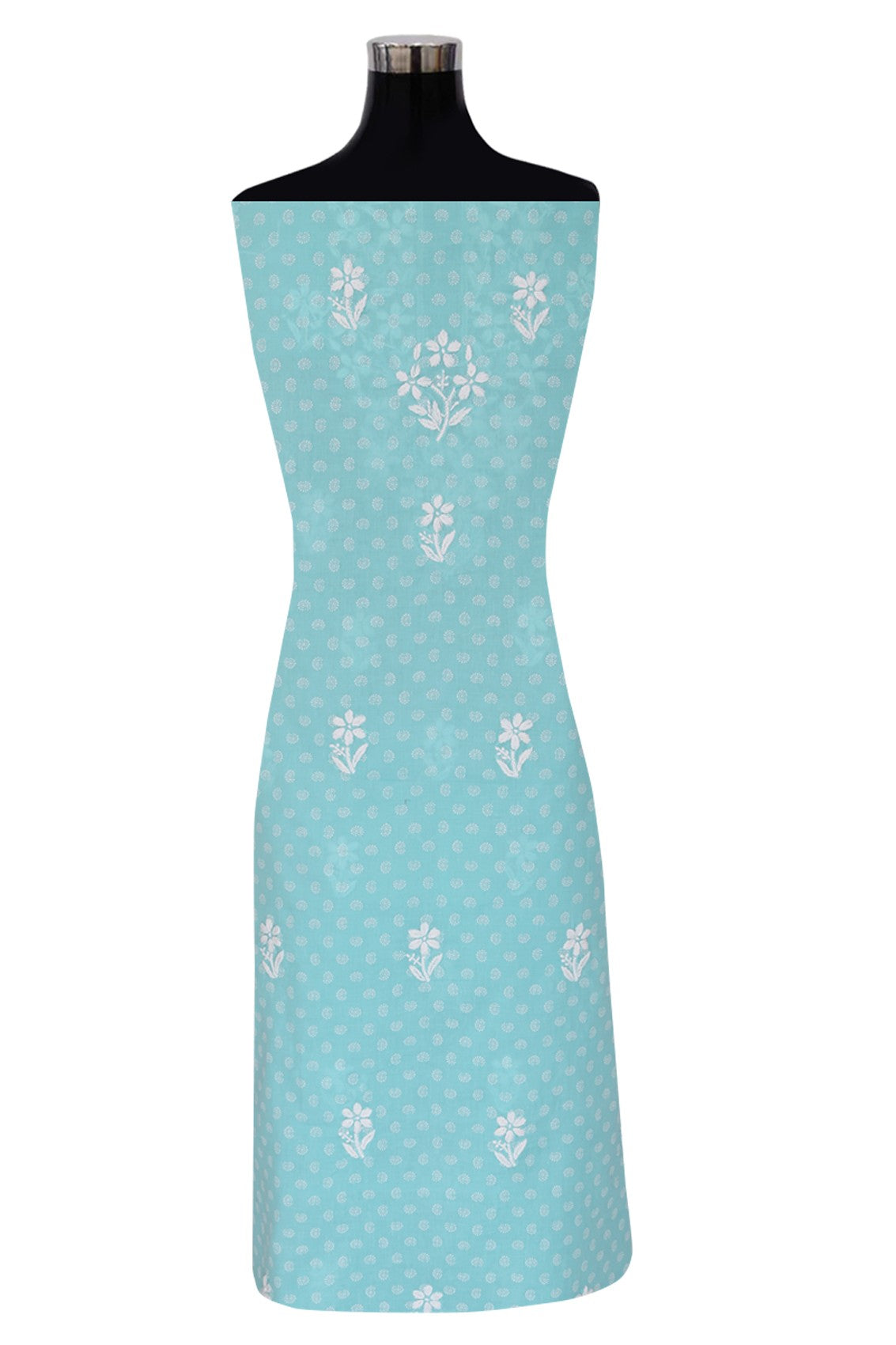 Ada Hand Embroidered Blue Cotton Lucknowi Chikankari Unstitched Suit Piece A211231