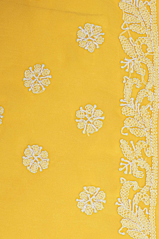 Ada Hand Embroidered Yellow Georgette Lucknowi Chikankari Saree with Blouse A621633