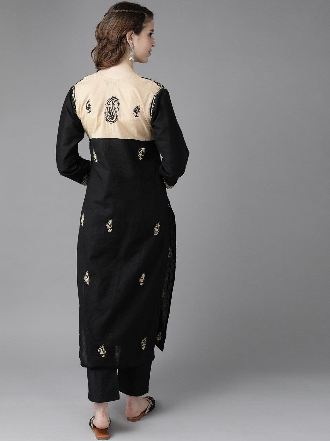 Ada Hand Embroidered Black Cotton Lucknowi Chikankari Straight Kurta A430326