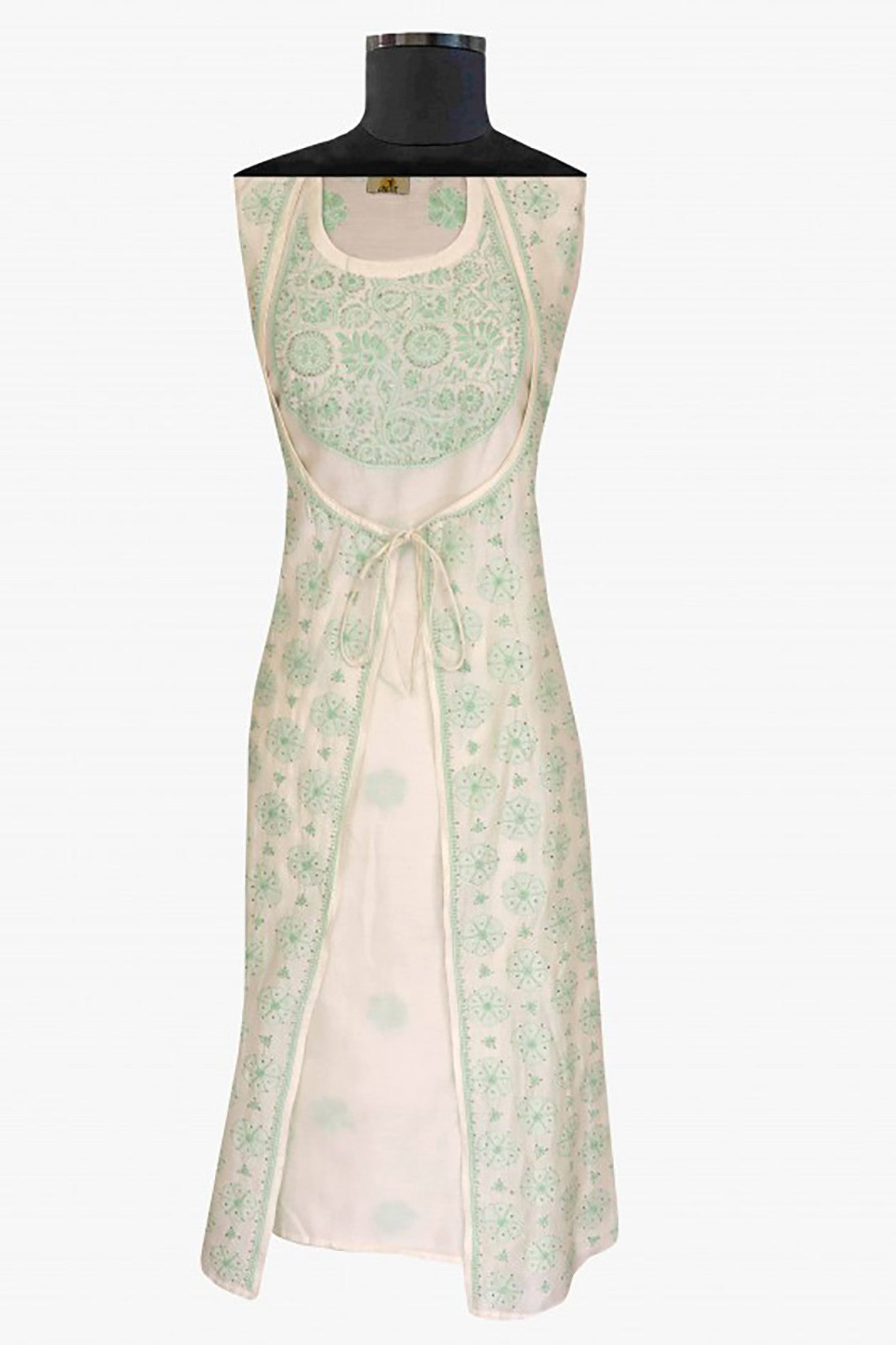 Ada Hand Embroidered Pearl White Chanderi Lucknowi Chikankari Semi-stitched Kurta Dupatta Set With Muqaish Work A621873