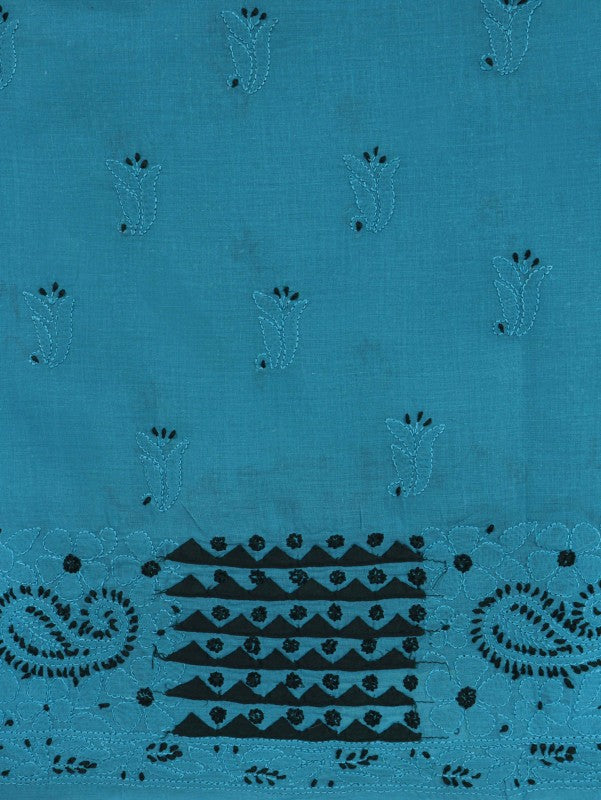 Ada Hand Embroidered Teal Blue Cotton Lucknowi Chikankari Unstitched Suit Piece 01A215219