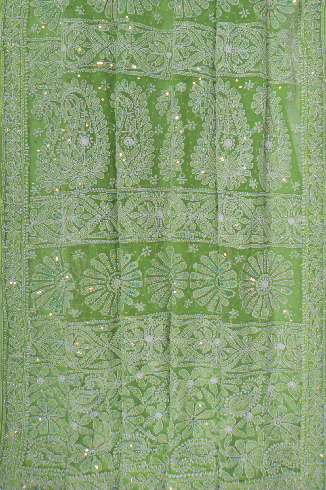 Ada Hand Embroidered Pear Green Georgette Lucknowi Chikankari Saree/Blouse with Cutdana Work 01A131034