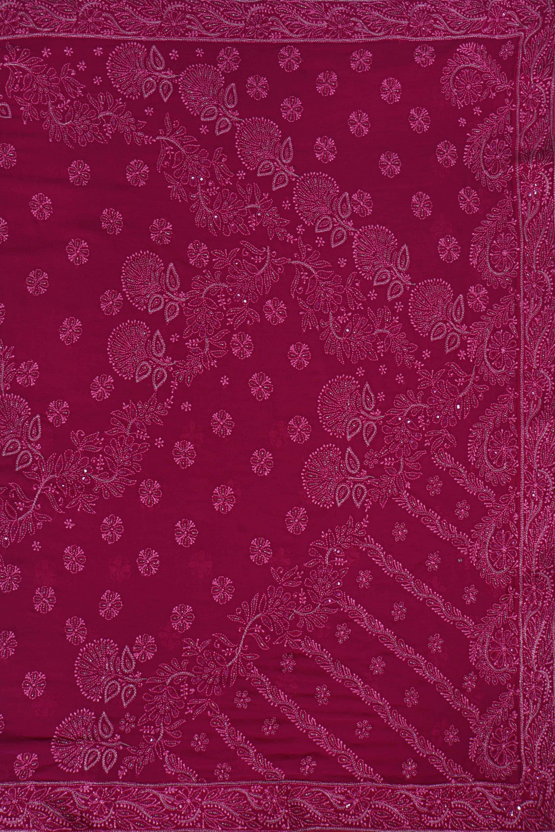 Ada Hand Embroidered Magenta Pure Georgette Lucknowi Chikankari Saree/Blouse Cutdana Work 01A246622