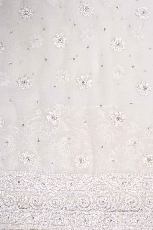 Ada Hand Embroidered White Georgette Lucknowi Chikankari Lehenga Set with Pearl Work A74224