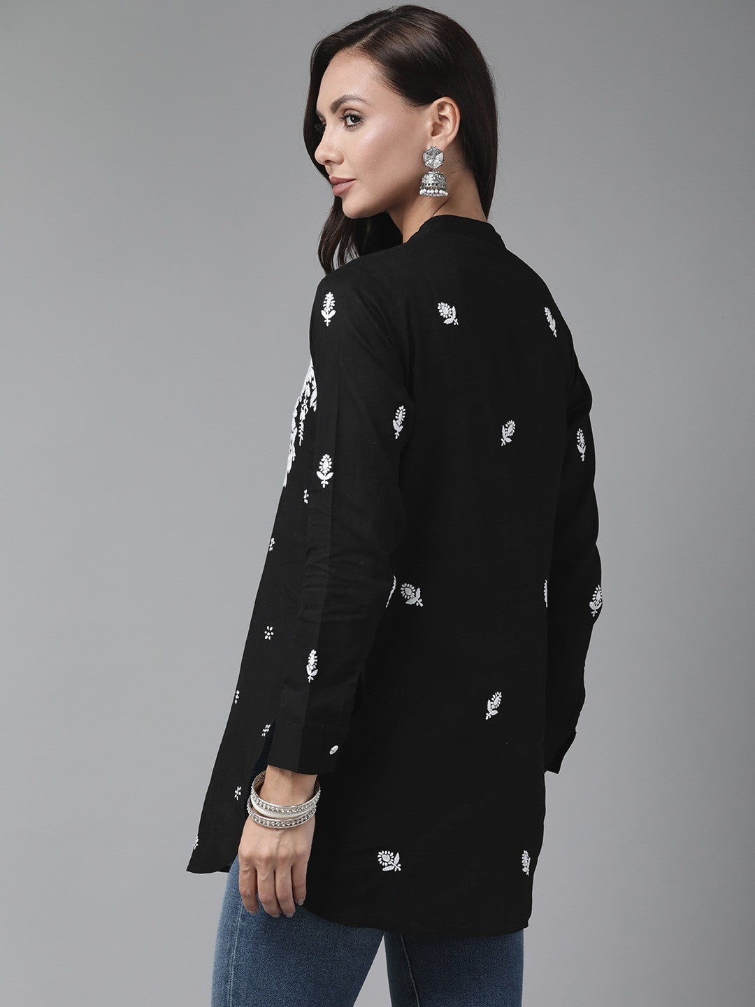 Ada Hand Embroidered Black Cotton Lucknowi Chikankari Short Kurti A911222