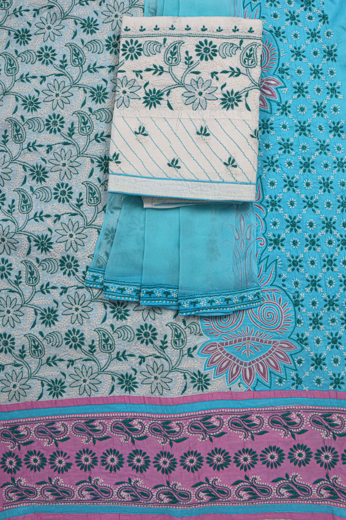 Ada Hand Embroidered White Cotton Lucknowi Chikankari Unstitched Suit Piece A10757
