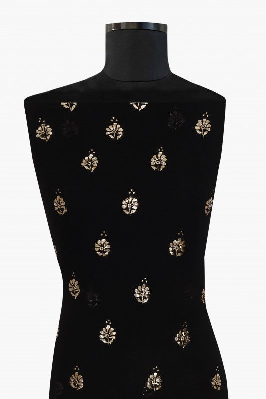 Ada Hand Embroidered Black Pure Georgette Lucknowi Chikan Unstitched Kurta Piece with Muqaish Work A94260