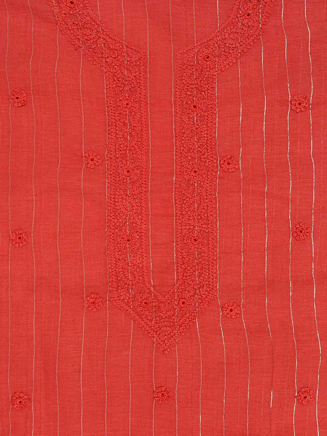 Ada Hand Embroidered Strawberry Peach Chanderi Lucknowi Chikankari Unstitched Men's Kurta Piece 01A230522