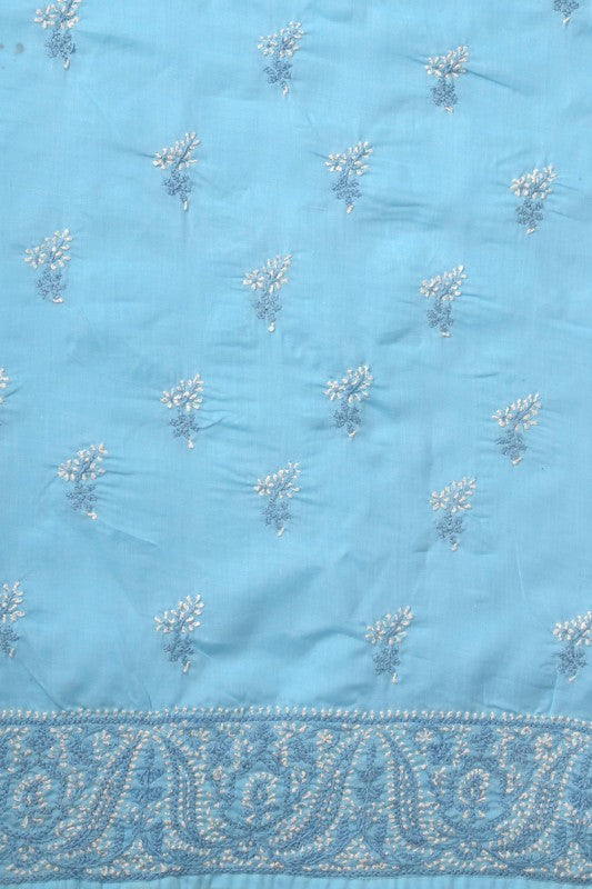 Ada Hand Embroidered Blue Cotton Lucknowi Chikan Unstitched Suit Piece A622466