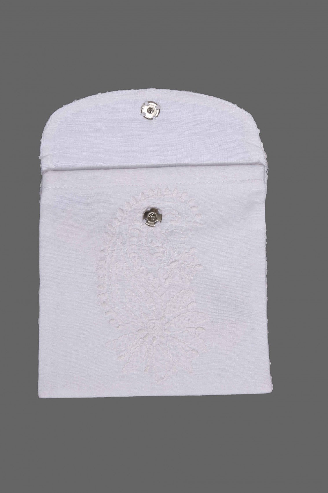 Ada Hand Embroidered White Cotton Lucknowi Chikankari Pouch 01A36123