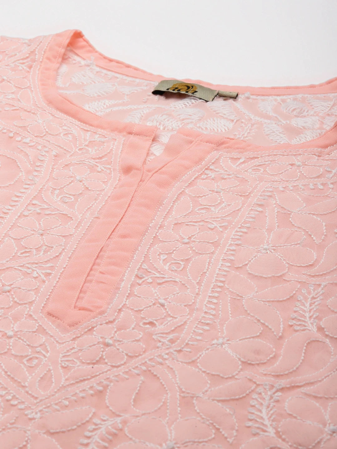 Ada Hand Embroidered Peach Georgette Lucknow Chikan Kurti A911153