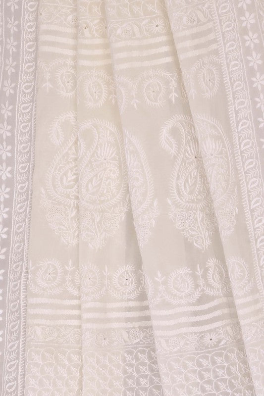 Ada Hand Embroidered White Pure Georgette Lucknowi Chikankari Saree with Blouse A557077